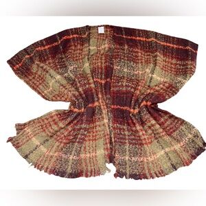 Woolrich Plaid Poncho Wrap Shawl Red Green Fringe Cozy One Size